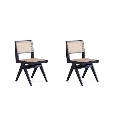 Manhattan Comfort Hamlet Dining Chair in Black and Natural Cane, Set of 2 DCCA03-BK